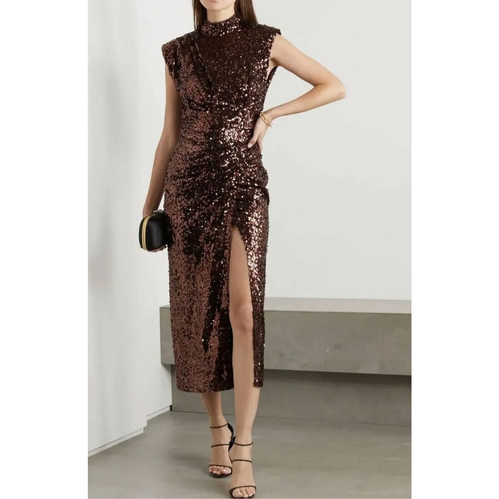 IN THE MOOD FOR LOVE ITMFL Rhea Sleeveless Brown Sequin Dress $825 Size S